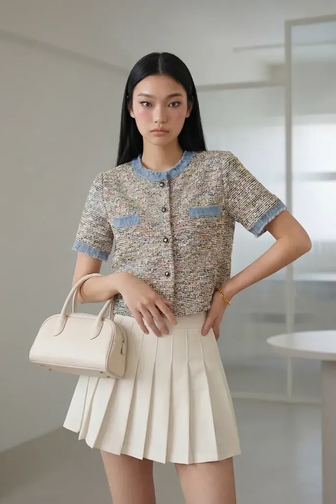 Grey Striped Crop Jacket - Image 1