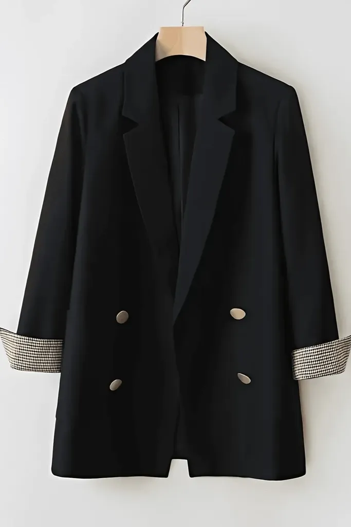 Black Double Breasted Lapel Collar Blazer - Image 1