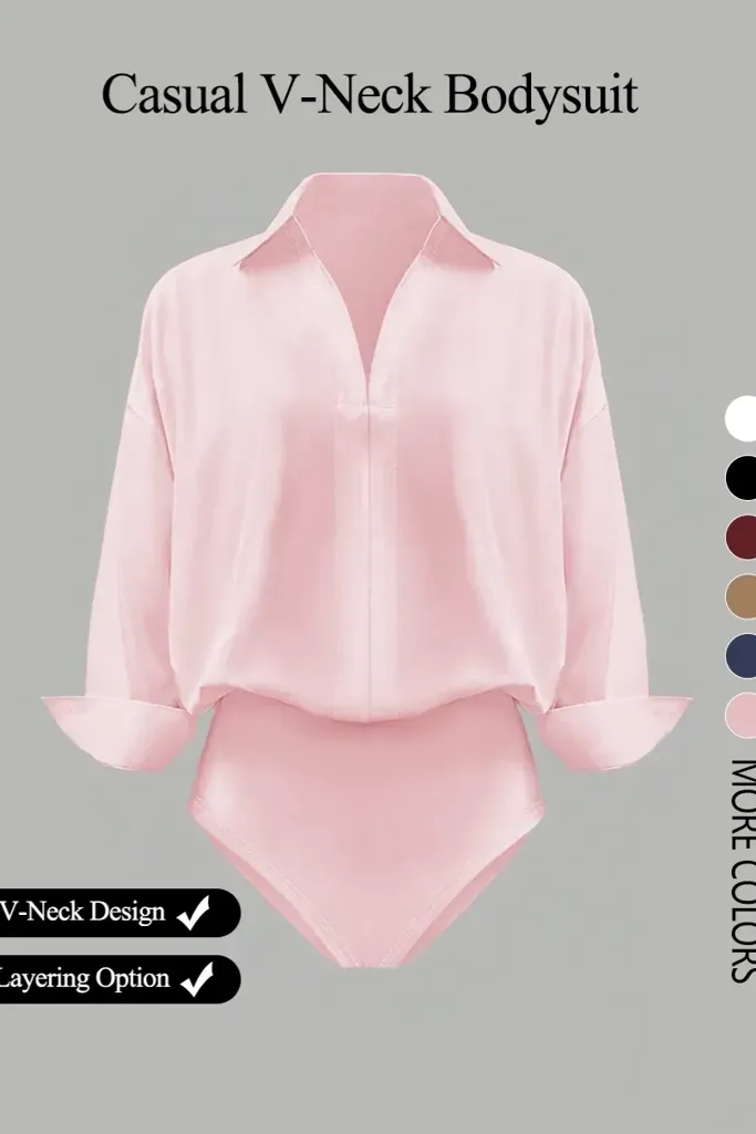 Light Pink V-Neck Bodysuit - Image 1