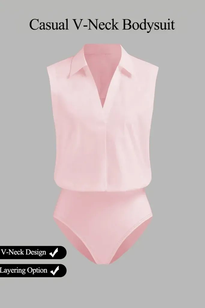 Light Pink V-Neck Bodysuit - Image 1
