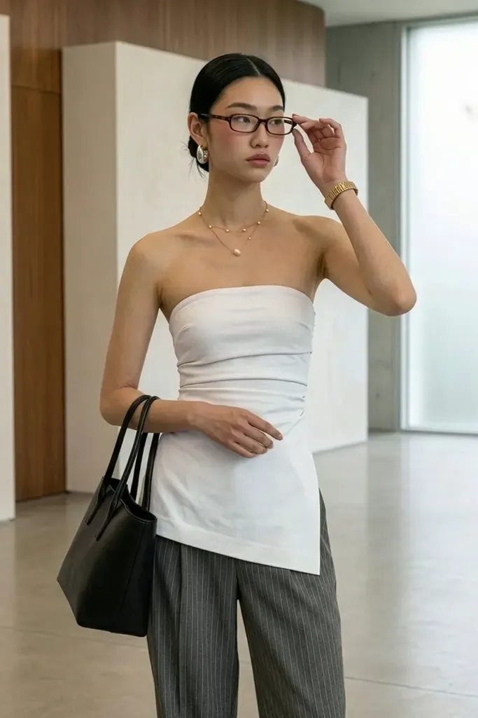 White Asymmetric Slit Tube Top - Image 1