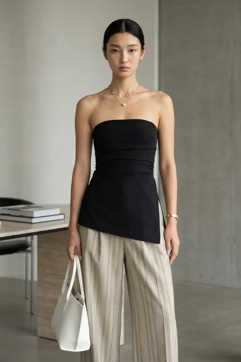 Black Asymmetric Slit Tube Top