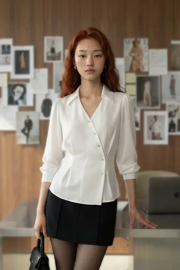 White V-Neck Buttoned Top - Image 1