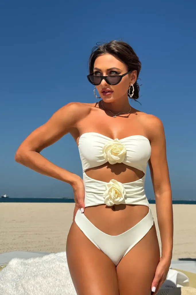 White Cut-Out Tube Swimsuit - Image 1