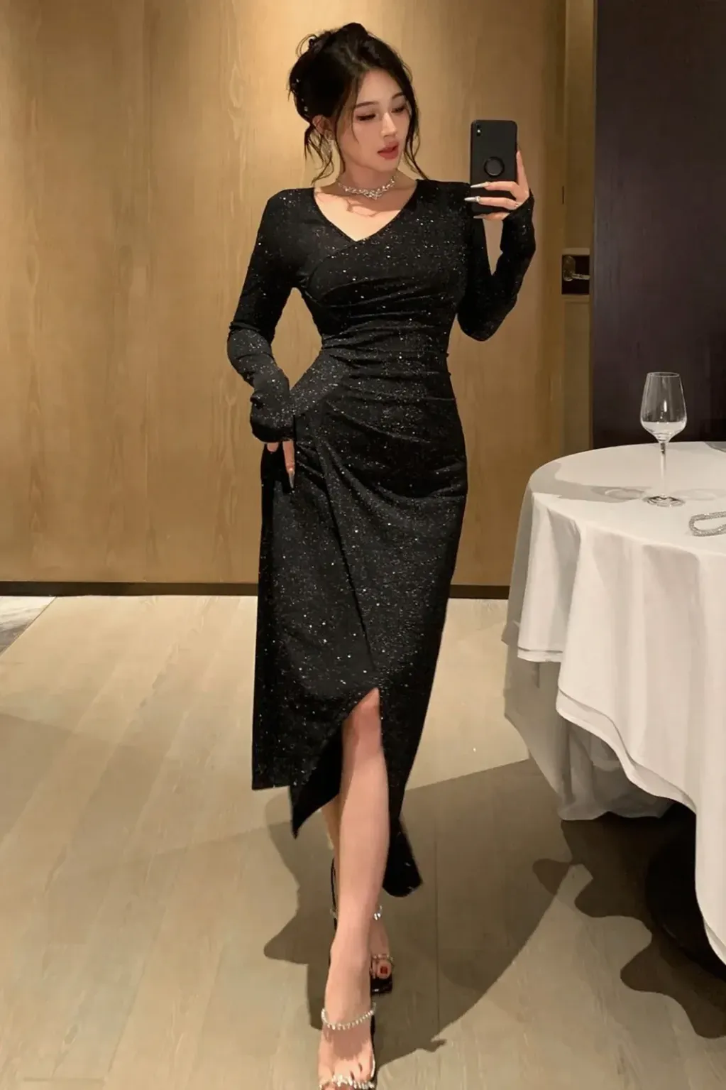 green emerald velvet dress Brown Glitter Ruched Maternity Midi Dress – PinkBlush main image 1