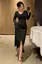Black V-Neck Ruched Glitter Midi Dress