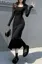 Black Tie-Up Bodycon Midi Dress