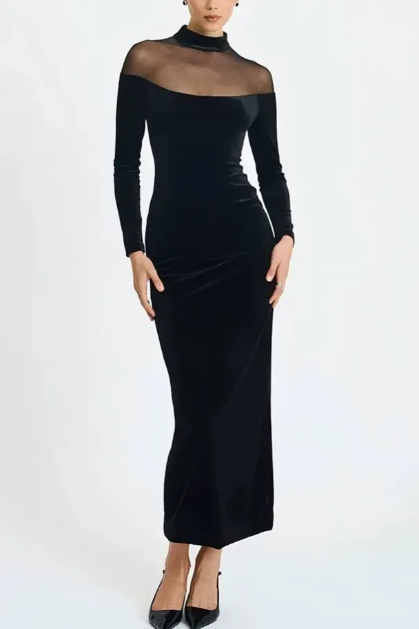 Black High Neck Mermaid Maxi Dress - Image 1