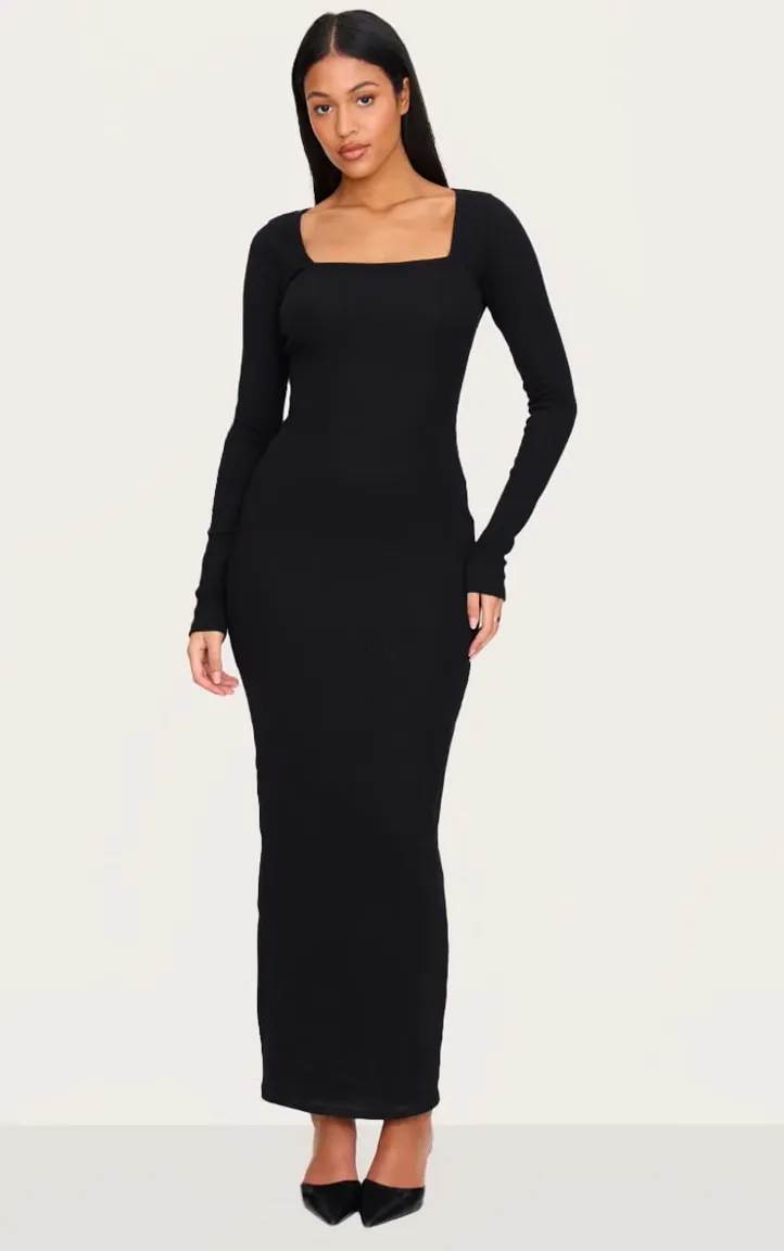 Black Square Neck Bodycon Maxi Dress - Image 1