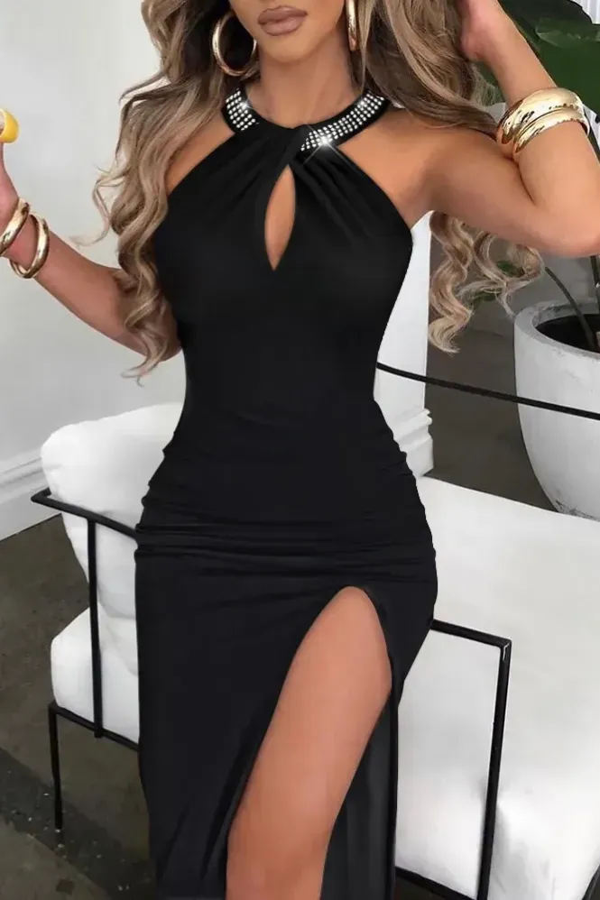 Black Halter Neck Mermaid Maxi Dress