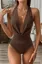 Brown Solid Plunge Neck Top