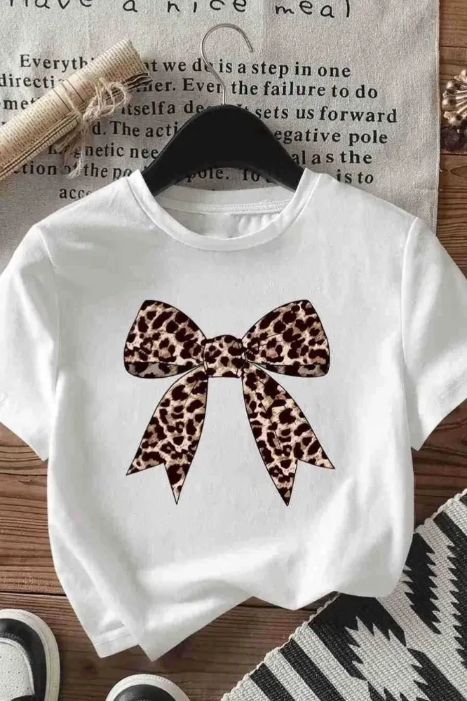 White Round Neck Bow T-Shirt - Image 1