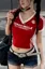 Red V-Neck Crop T-Shirt