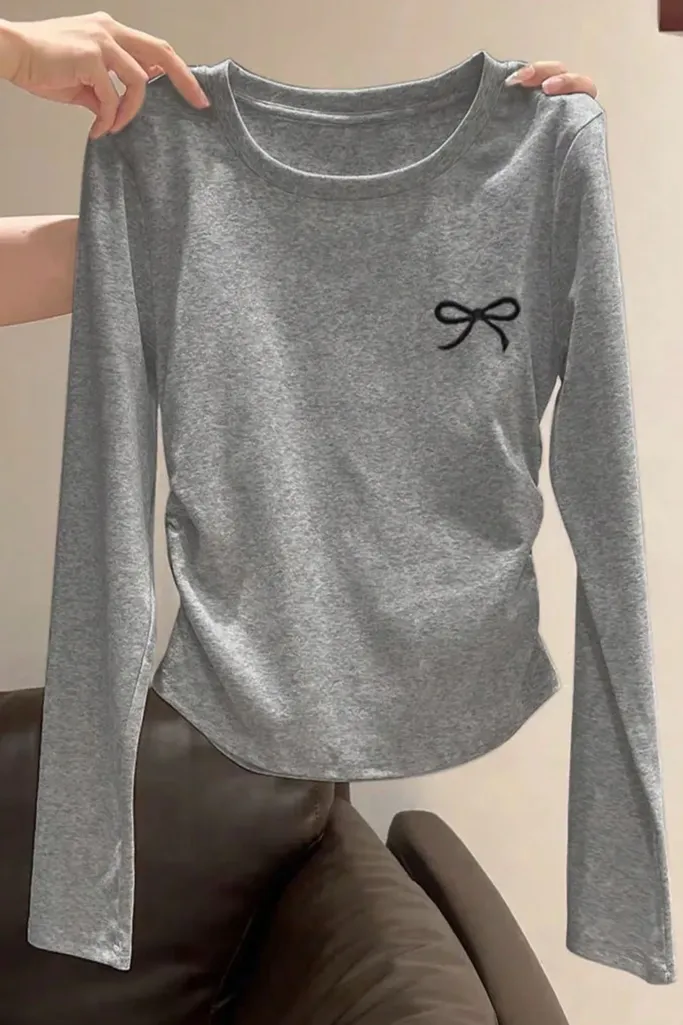 Grey Solid Round Neck T-Shirt - Image 1