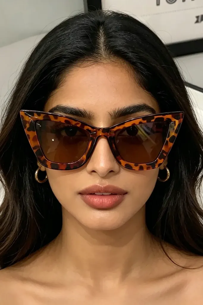Brown Leopard Printed Statement Sunglasses - Image 1