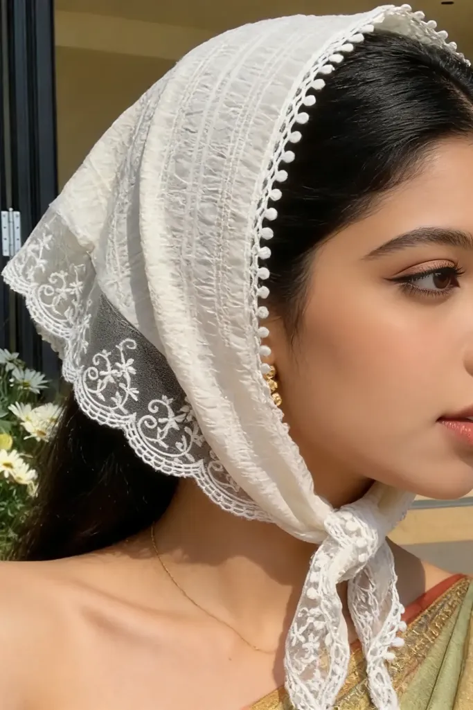 Off White Embroidered Hair Band - Image 1