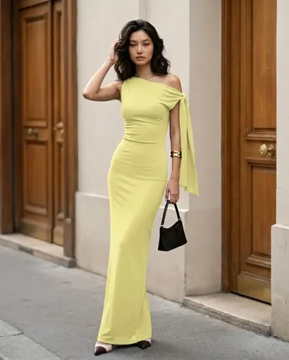 yellow bodycon dresses Fitted High Neck Maxi Dress The Pia mini dress main-range Millie Bobby Brown TRICKED Size:3X-Large 24
