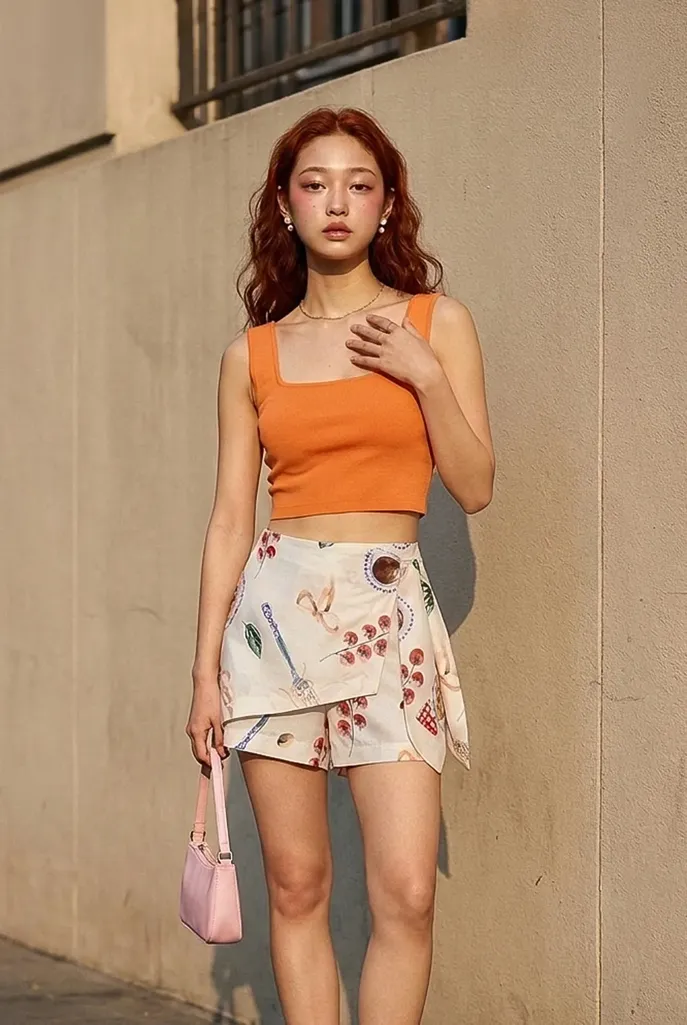 White Food Print Wrap Skorts - Image 1