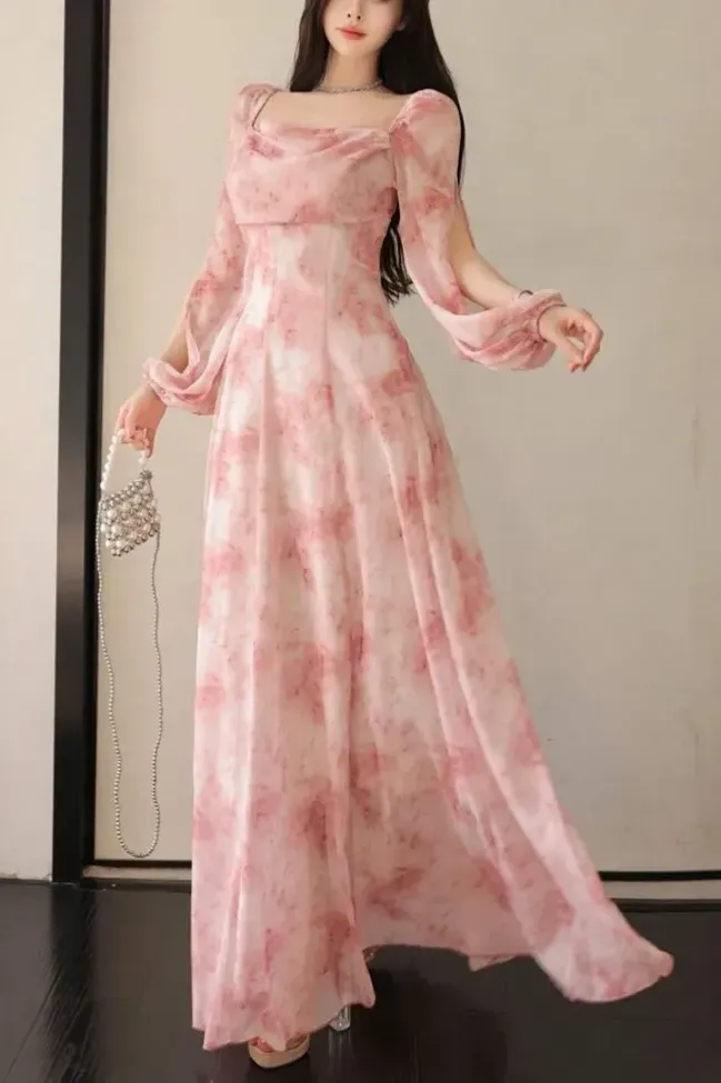 Light Pink Marble Maxi Dress - NEWME