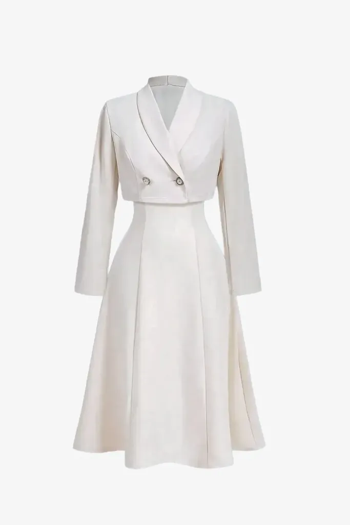 Off White Square Neck Dress With Blazer - Image 1
