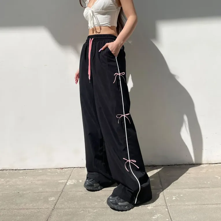 Black Bow Detail Track Pants - Image 1
