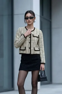 White Check Buttoned Tweed Jacket - NEWME