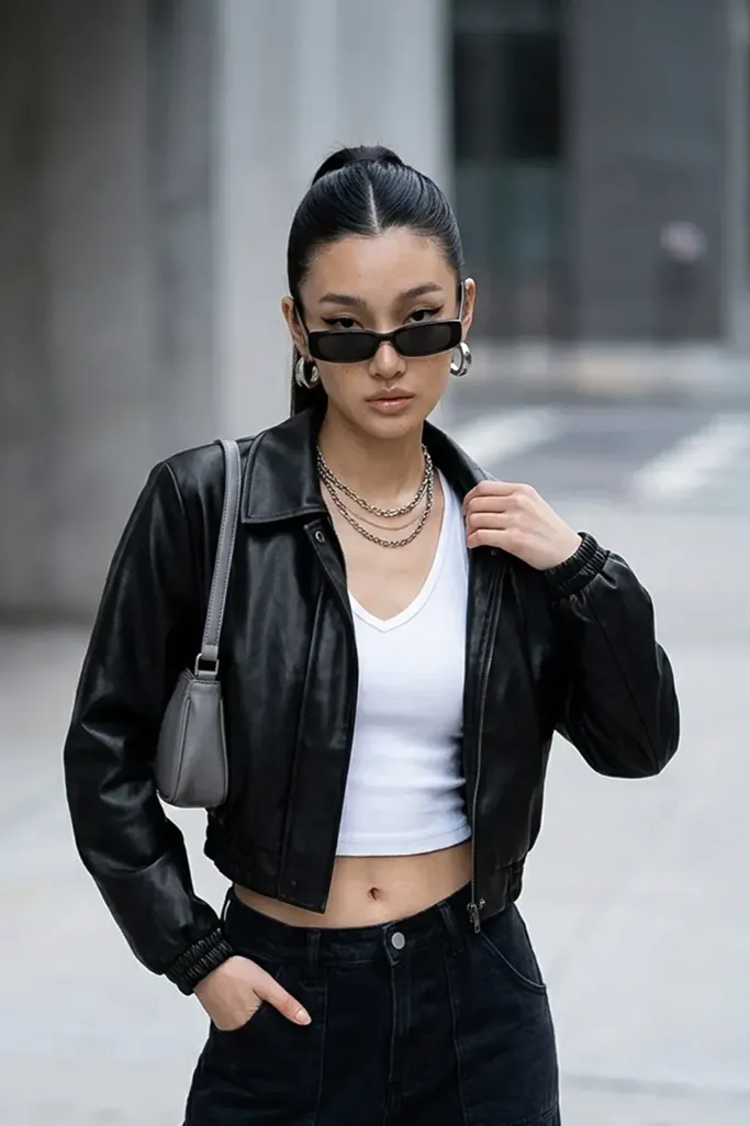 Black Solid PU Jacket - Image 1