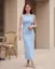 Light Blue Solid Tie Up Detail Maxi Dress
