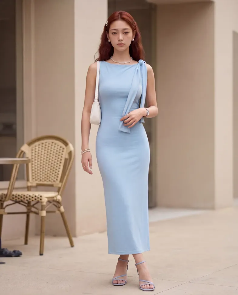 knee length dresses for ladies Heidi Sky Blue Midi Dress