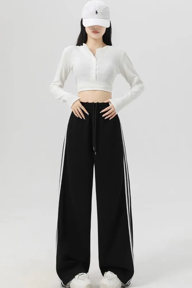 Black Stripes High Rise Trackpants - Image 1