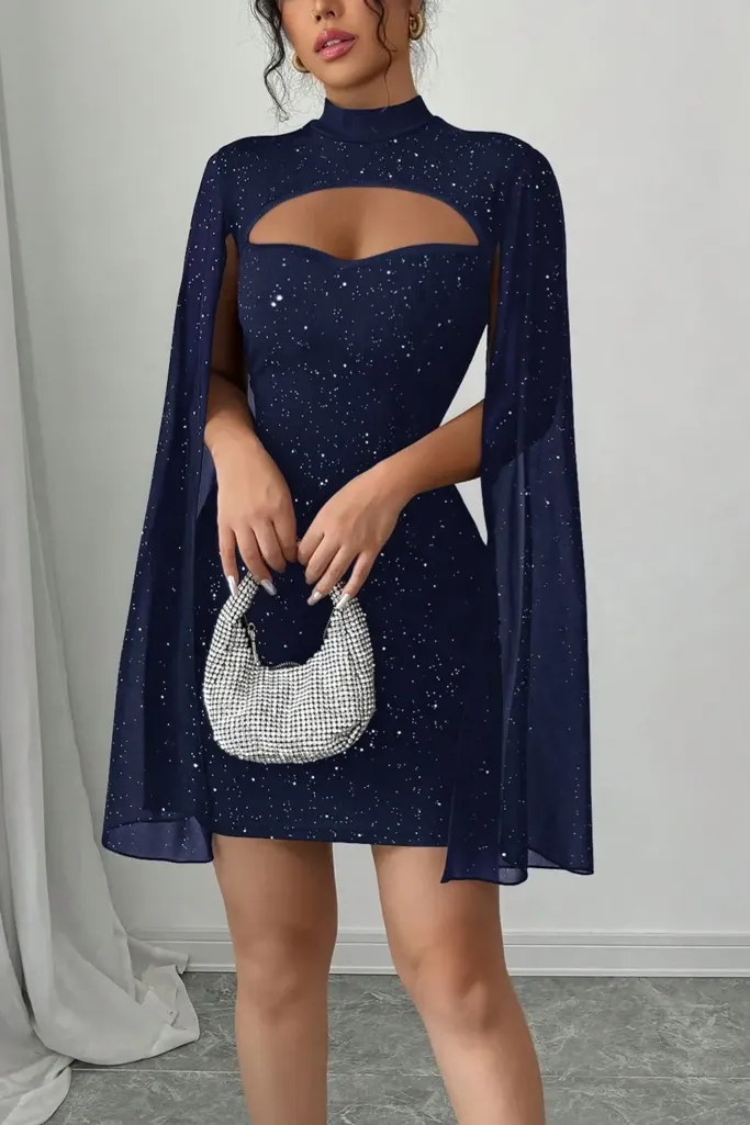 Navy Glittery Cut Out Mini Dress - Image 1