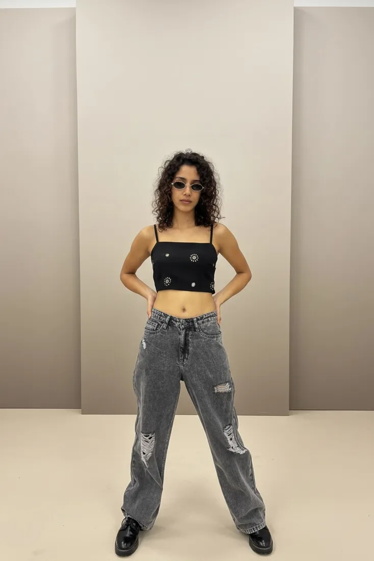 Black Square Neck Crop Top