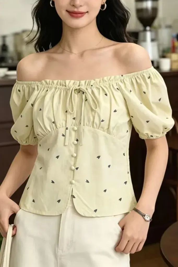 Light Yellow Heart Print Top - Image 1