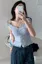 Light Blue Striped Ruffle Top