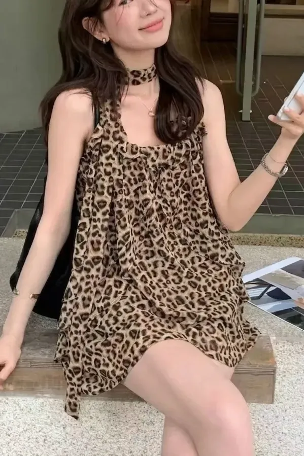 Brown Leopard Print Ruffled Top - Image 1