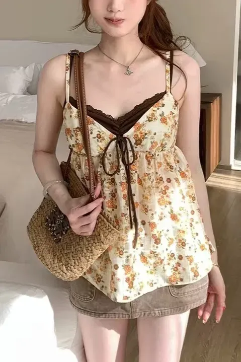 Cream Floral V-Neck Top - Image 1