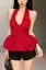 Red Ditsy Print Halter Top