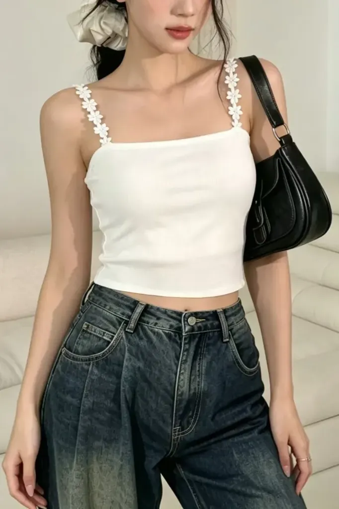 White Striped Square Neck Top - Image 1