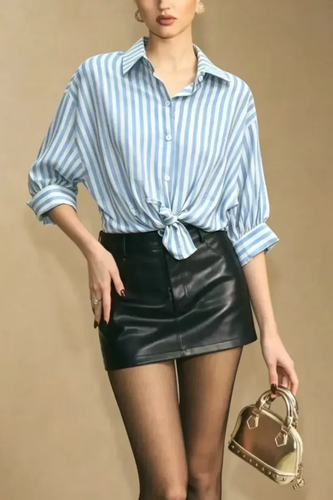 Light Blue Collared Striped Shirt - Image 1