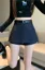 Dark Blue Mid Rise Skorts With Belt