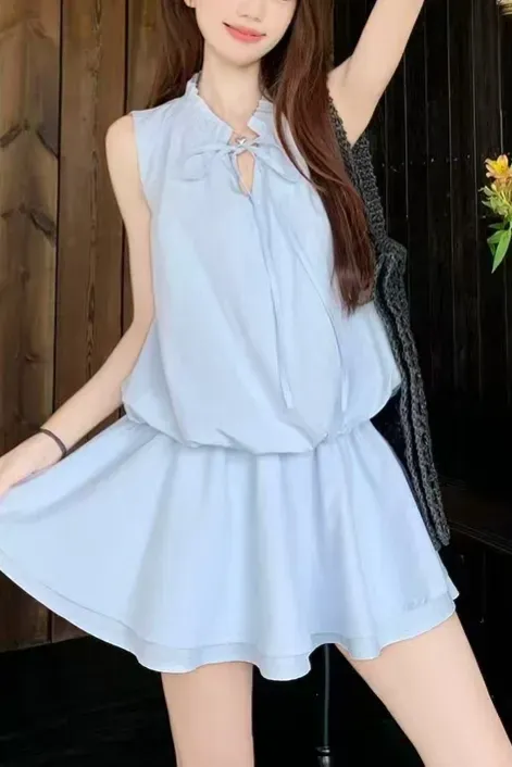 Light Blue High Neck Mini Dress