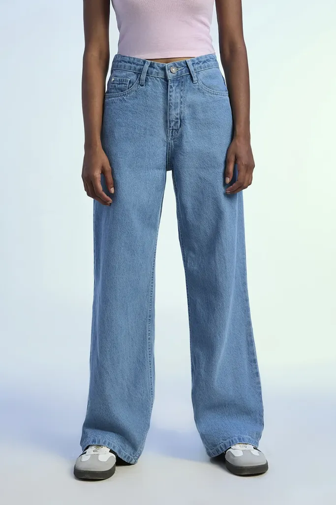 Light Blue Mid Rise Wide Leg Jeans - Image 1