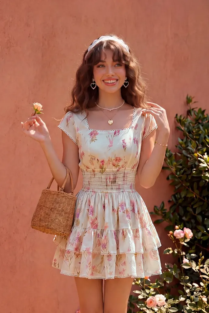 White Floral Smocked Mini Dress - Image 1
