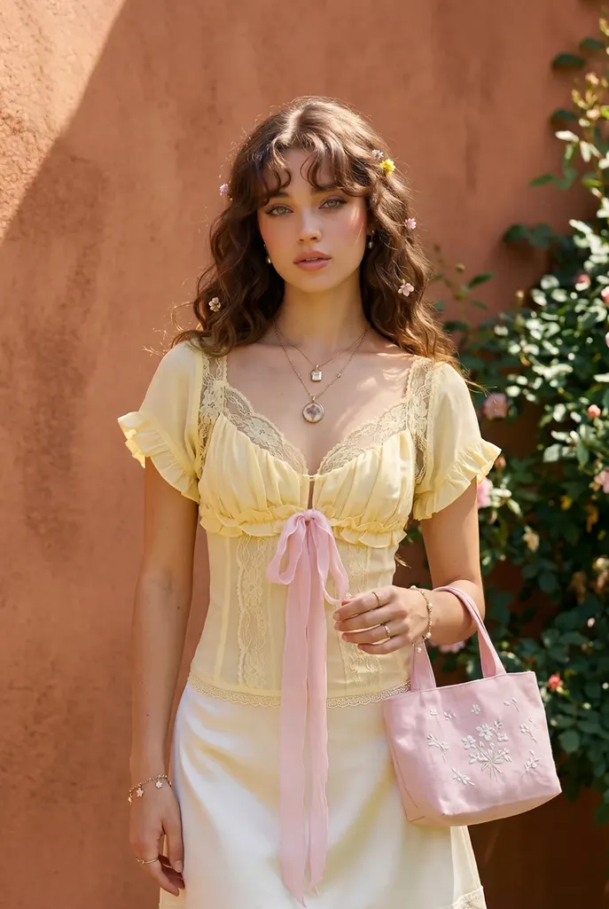 Yellow Solid Lace Insert Top - Image 1