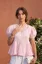 Pink Solid Lace Puff Sleeve Top
