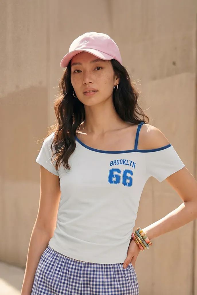 Off White Typography One Shoulder T-Shirt - Image 1
