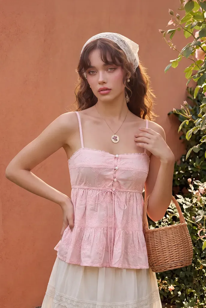 Light Pink Floral Embroidered Top - Image 1