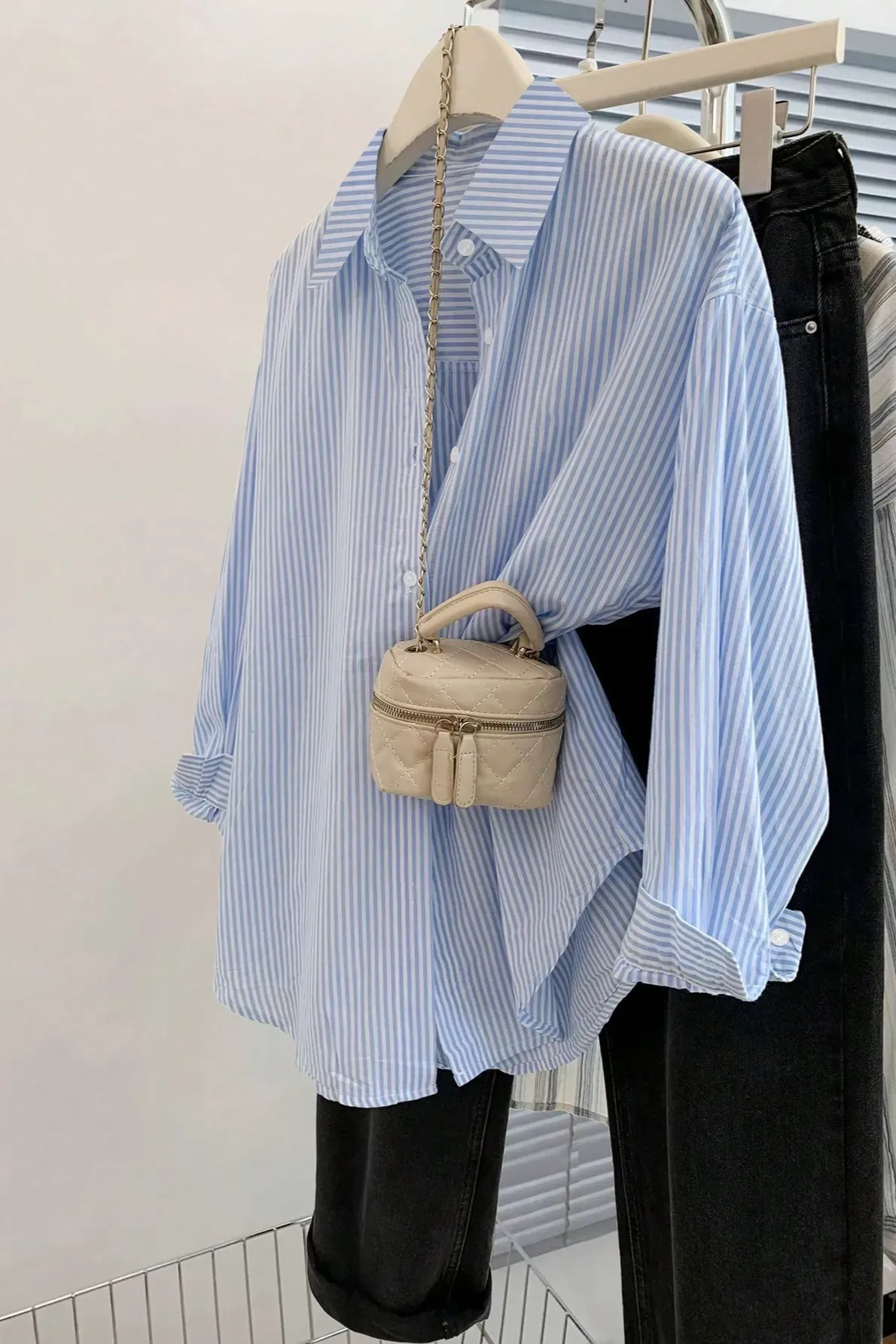 Light Blue Striped Oversized Shirt