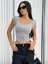Grey Solid Ruched Crop Top