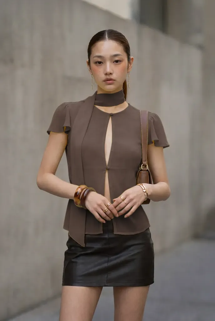 Dark Brown Solid Cut-Out Top - Image 1